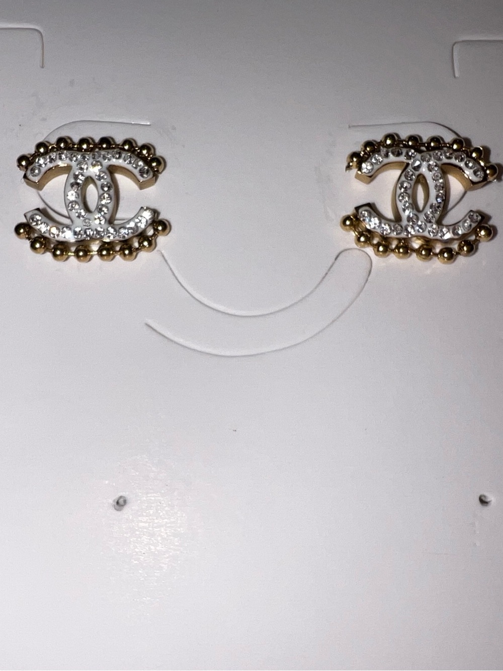 CC Crystal Logo Stud Earrings in Gold and White